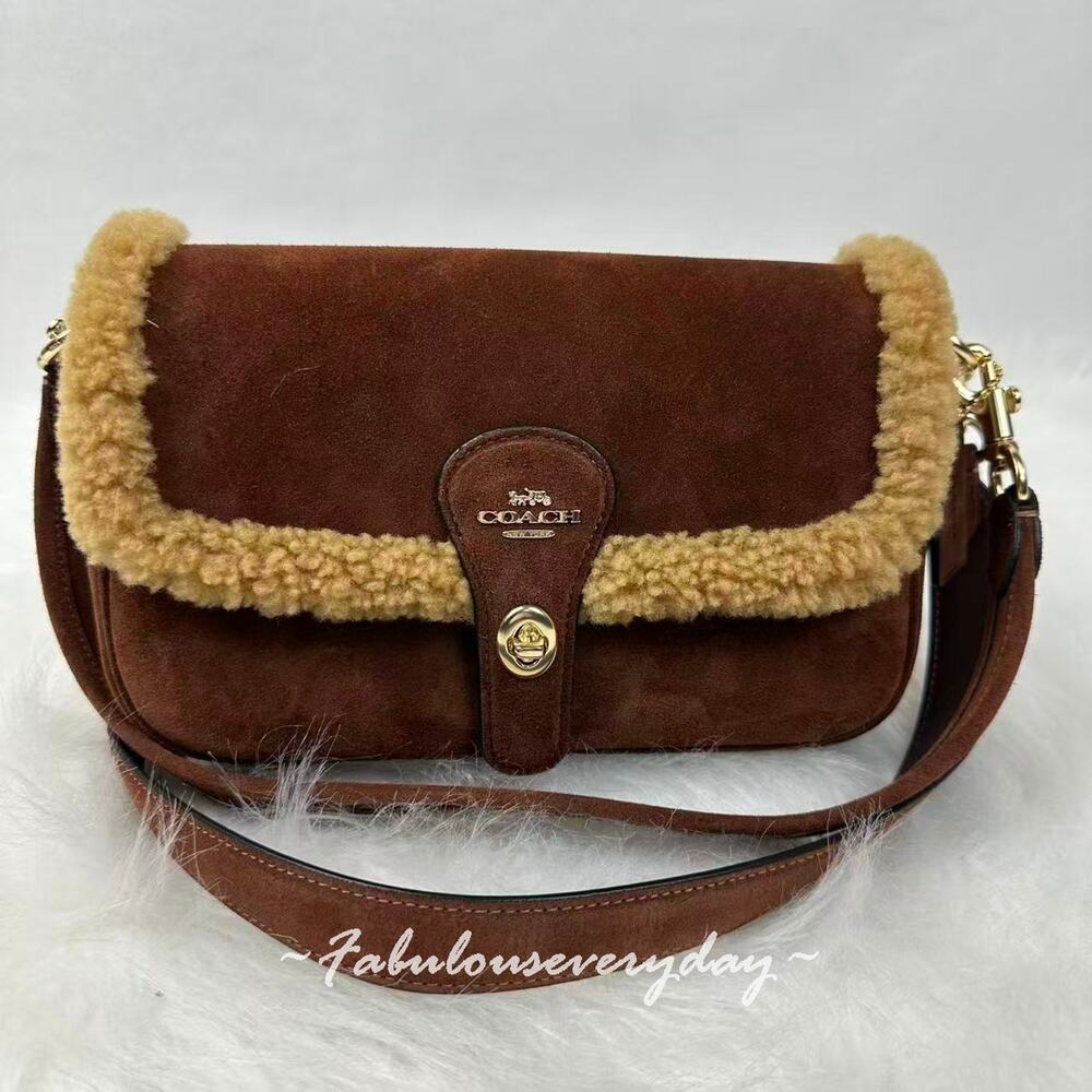 coach Hadley Shoulder Bag Crossbody In Suede/Shearling/ Vintage Brown CDL68 NWT